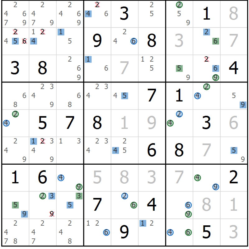 Position des candidats pour la solution de la Gr 13 page 16 du magazine de sudoku Sudoku Suprême n° 041