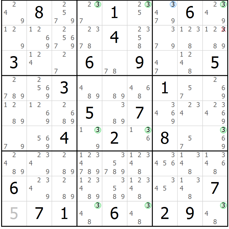 Position des candidats pour la solution de la Gr 14 page 17 du magazine de sudoku Sudoku Suprême n° 041