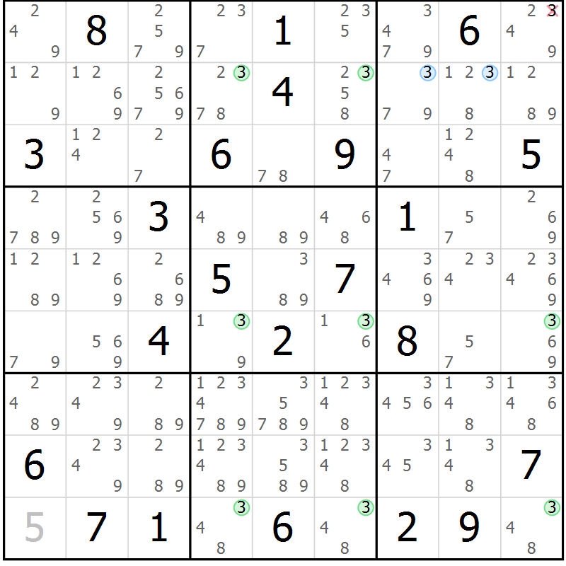Position des candidats pour la solution de la Gr 14 page 17 du magazine de sudoku Sudoku Suprême n° 041