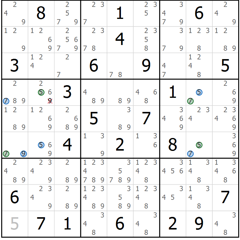 Position des candidats pour la solution de la Gr 14 page 17 du magazine de sudoku Sudoku Suprême n° 041