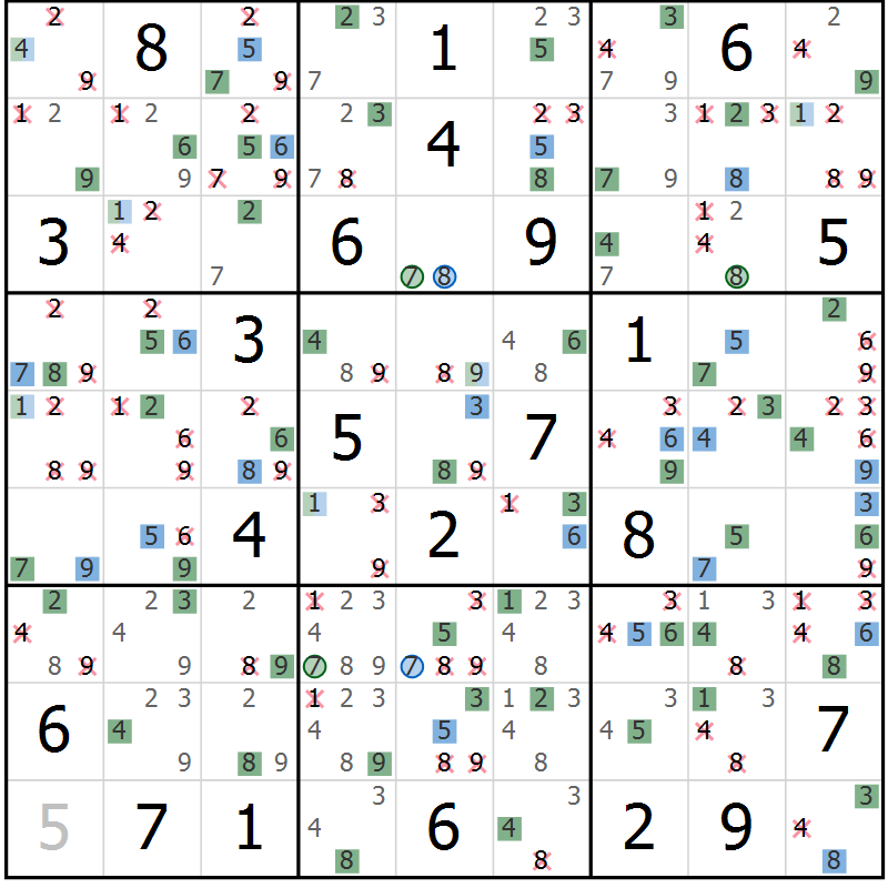Position des candidats pour la solution de la Gr 14 page 17 du magazine de sudoku Sudoku Suprême n° 041