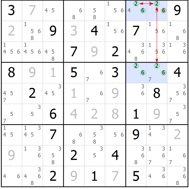 Position des candidats pour la solution de la Gr 15 page 18 du magazine de sudoku Sudoku Suprême n° 041