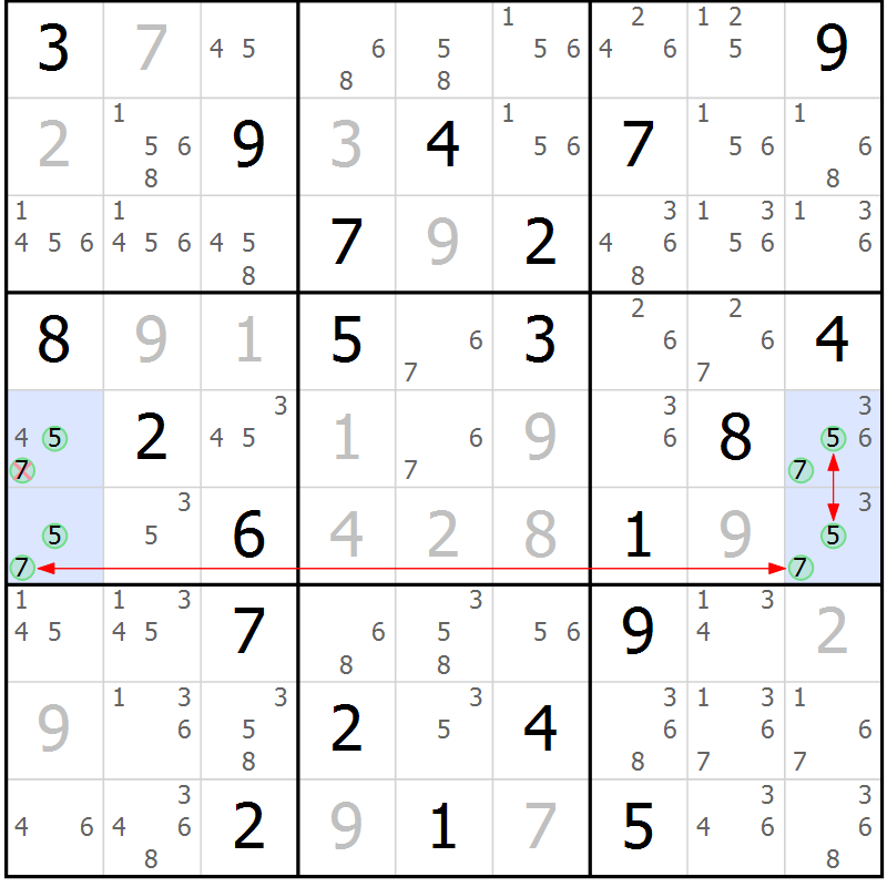 Position des candidats pour la solution de la Gr 15 page 18 du magazine de sudoku Sudoku Suprême n° 041