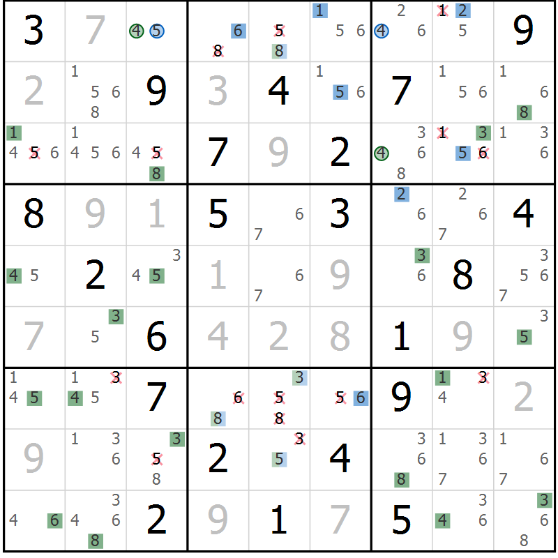 Position des candidats pour la solution de la Gr 15 page 18 du magazine de sudoku Sudoku Suprême n° 041