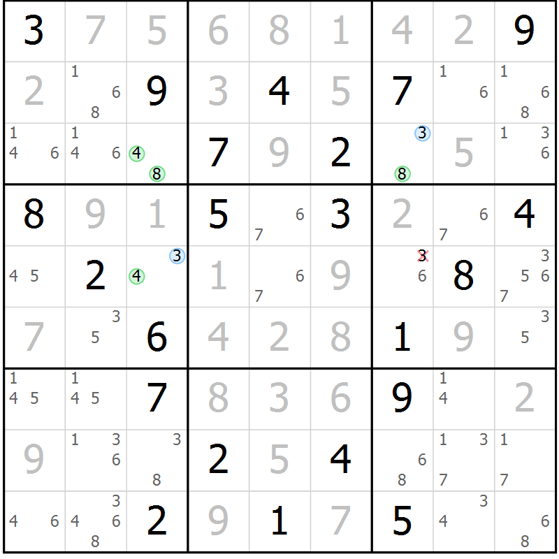 Position des candidats pour la solution de la Gr 15 page 18 du magazine de sudoku Sudoku Suprême n° 041