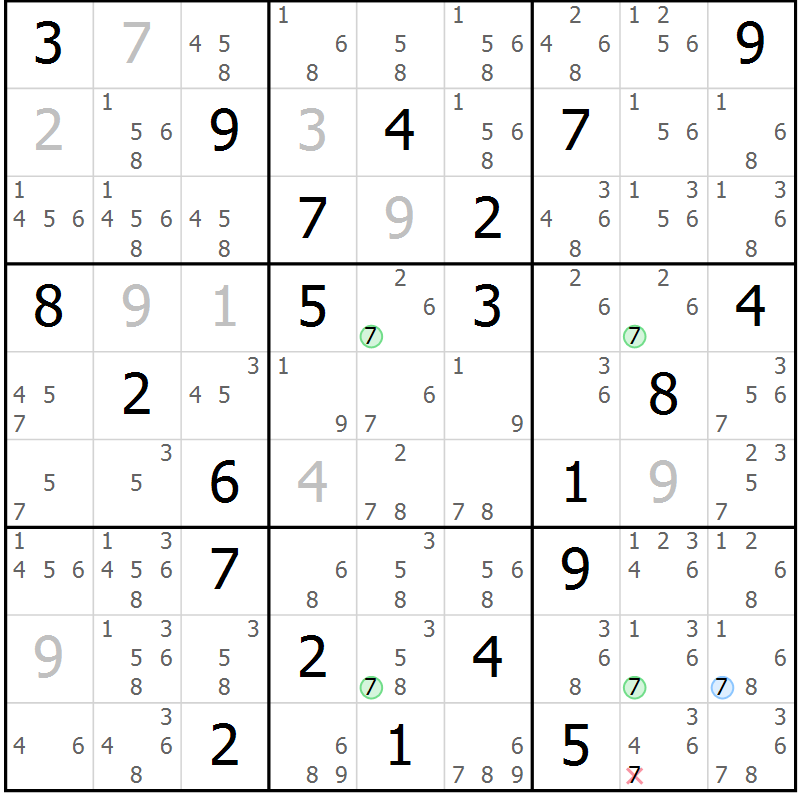 Position des candidats pour la solution de la Gr 15 page 18 du magazine de sudoku Sudoku Suprême n° 041