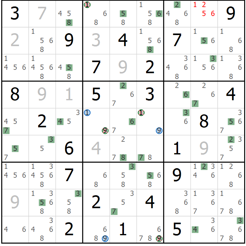 Position des candidats pour la solution de la Gr 15 page 18 du magazine de sudoku Sudoku Suprême n° 041