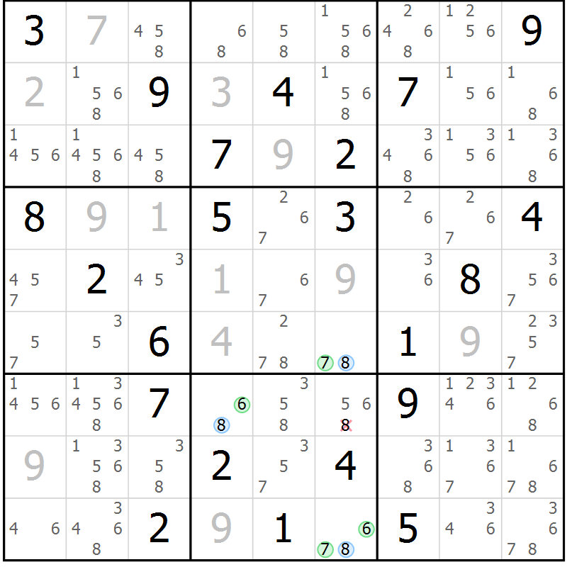 Position des candidats pour la solution de la Gr 15 page 18 du magazine de sudoku Sudoku Suprême n° 041