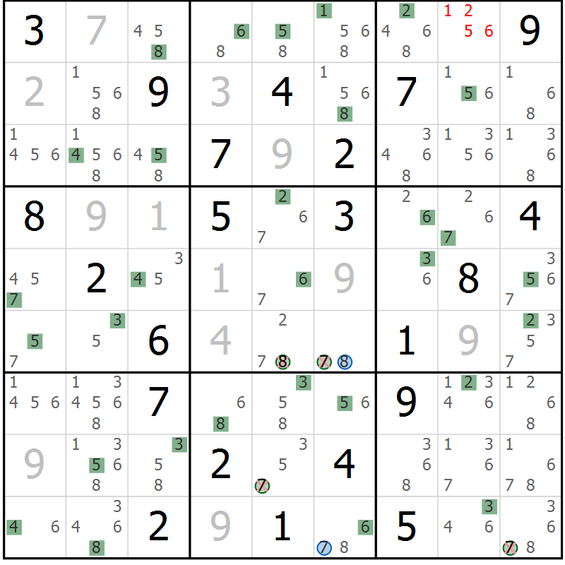 Position des candidats pour la solution de la Gr 15 page 18 du magazine de sudoku Sudoku Suprême n° 041