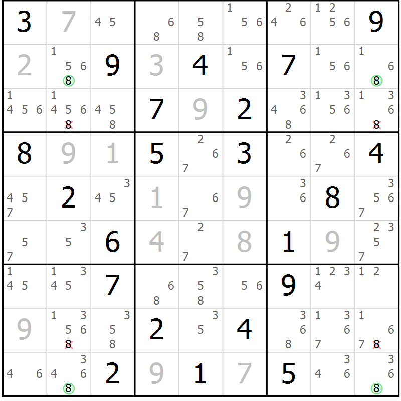 Position des candidats pour la solution de la Gr 15 page 18 du magazine de sudoku Sudoku Suprême n° 041