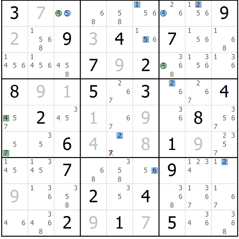 Position des candidats pour la solution de la Gr 15 page 18 du magazine de sudoku Sudoku Suprême n° 041