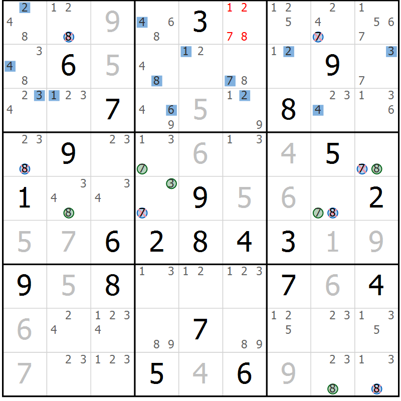 Position des candidats pour la solution de la Gr 16 page 19 du magazine de sudoku Sudoku Suprême n° 041