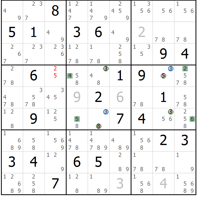 Position des candidats pour la solution de la Gr 17 page 20 du magazine de sudoku Sudoku Suprême n° 041