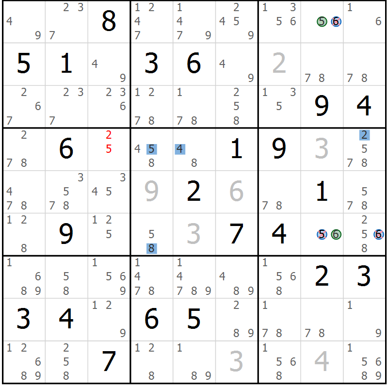 Position des candidats pour la solution de la Gr 17 page 20 du magazine de sudoku Sudoku Suprême n° 041