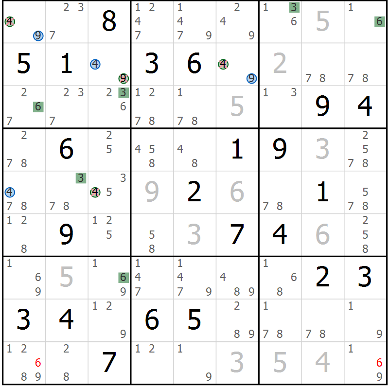 Position des candidats pour la solution de la Gr 17 page 20 du magazine de sudoku Sudoku Suprême n° 041
