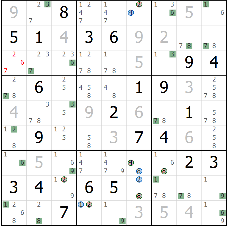 Position des candidats pour la solution de la Gr 17 page 20 du magazine de sudoku Sudoku Suprême n° 041