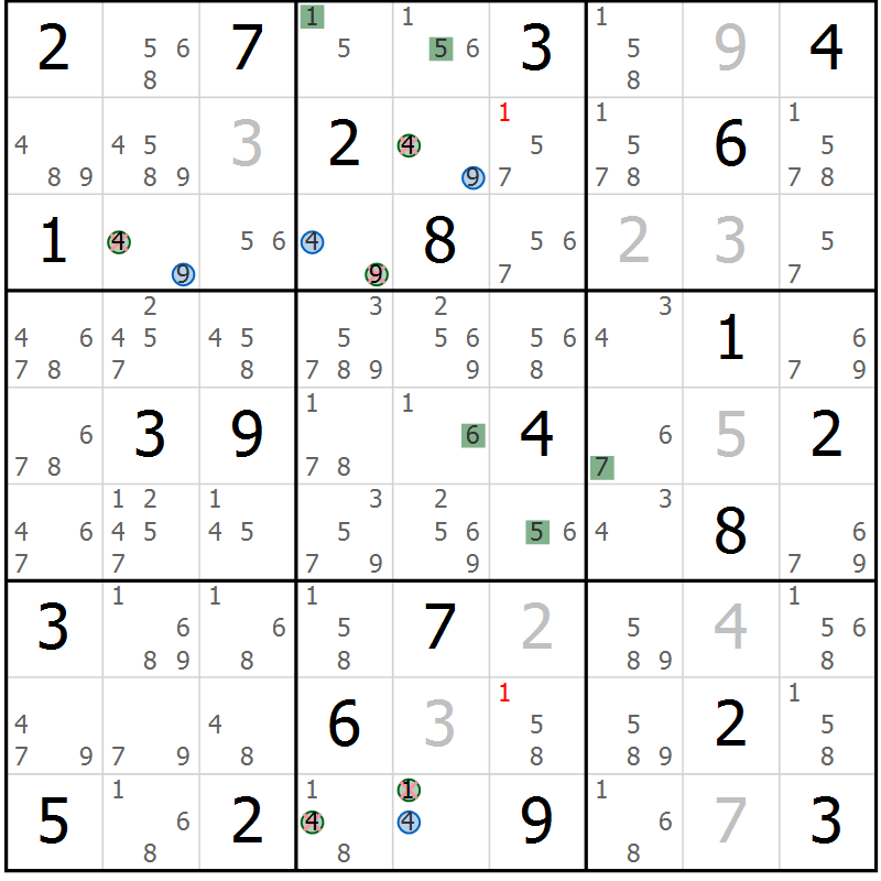 Position des candidats pour la solution de la Gr 18 page 21 du magazine de sudoku Sudoku Suprême n° 041
