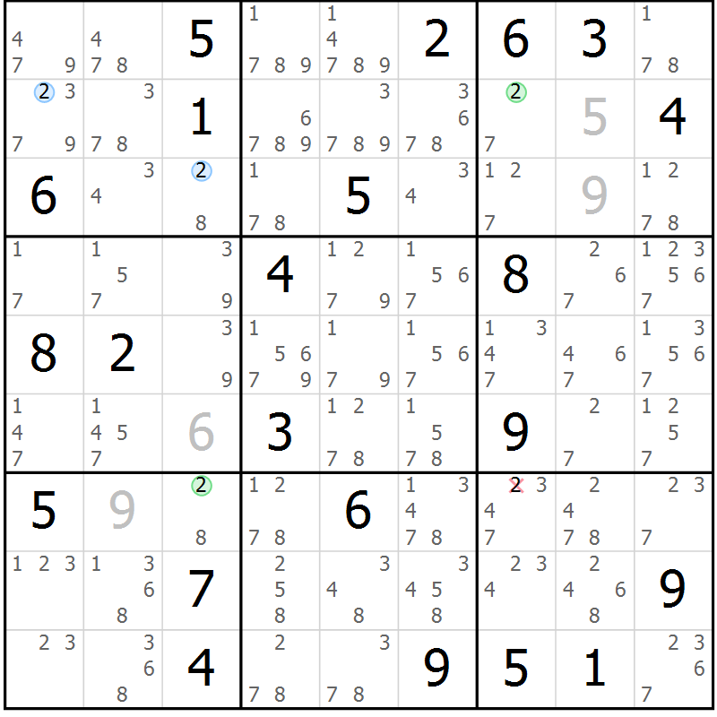 Position des candidats pour la solution de la Gr 19 page 22 du magazine de sudoku Sudoku Suprême n° 041