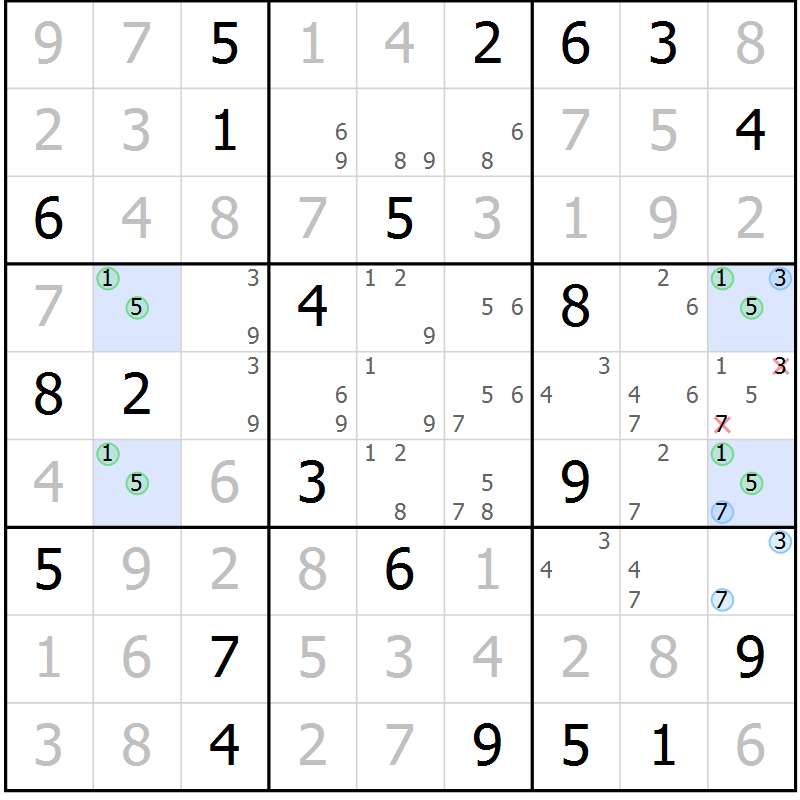 Position des candidats pour la solution de la Gr 19 page 22 du magazine de sudoku Sudoku Suprême n° 041