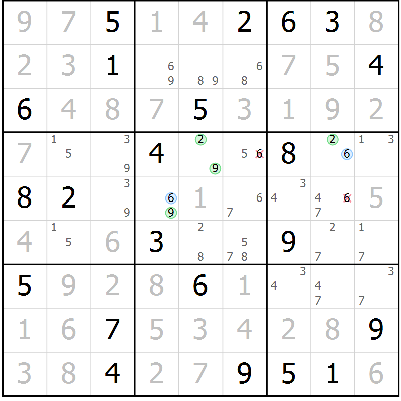 Position des candidats pour la solution de la Gr 19 page 22 du magazine de sudoku Sudoku Suprême n° 041