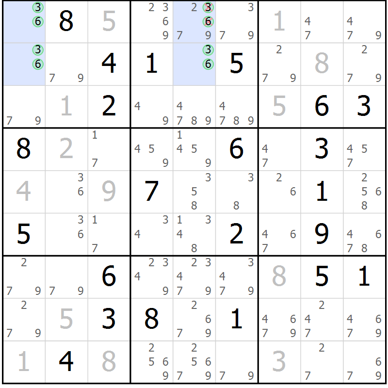 Position des candidats pour la solution de la Gr 2 page 5 du magazine de sudoku Sudoku Suprême n° 041