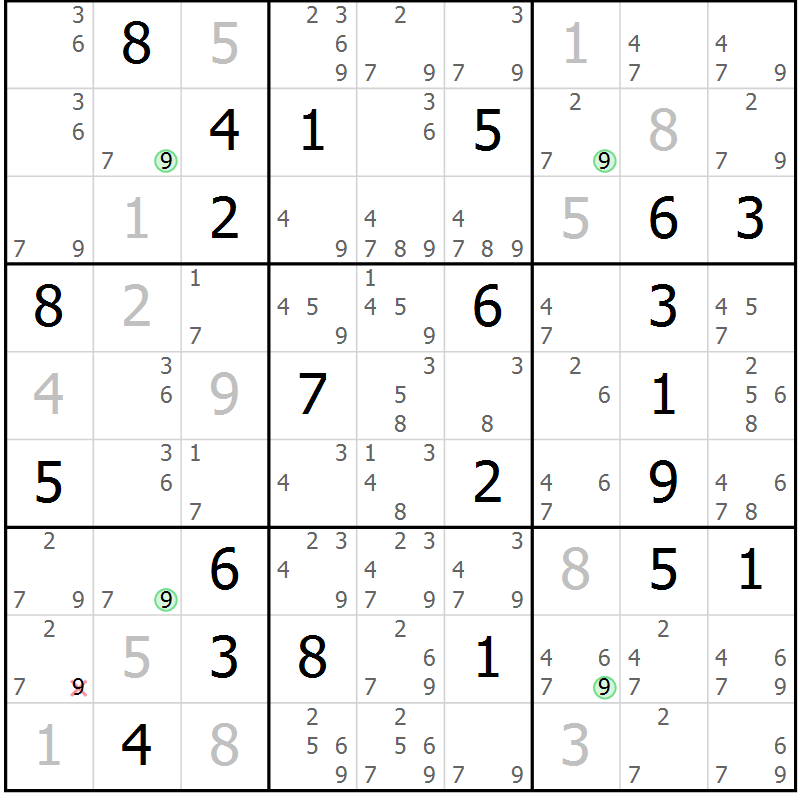 Position des candidats pour la solution de la Gr 2 page 5 du magazine de sudoku Sudoku Suprême n° 041