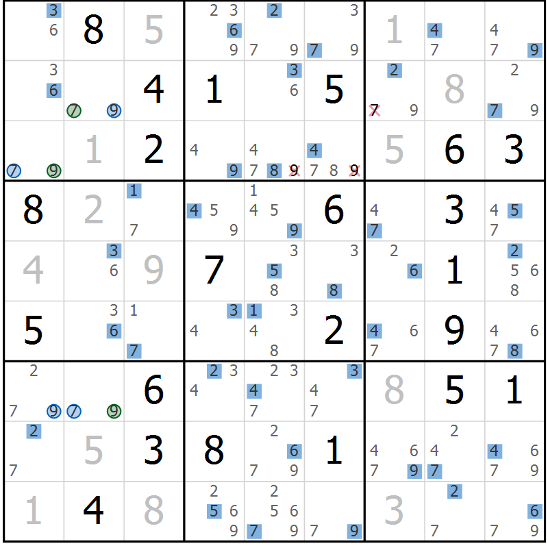 Position des candidats pour la solution de la Gr 2 page 5 du magazine de sudoku Sudoku Suprême n° 041