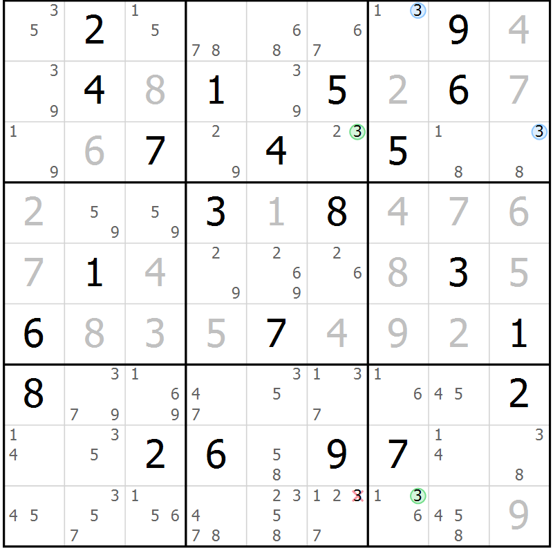 Position des candidats pour la solution de la Gr 20 page 23 du magazine de sudoku Sudoku Suprême n° 041