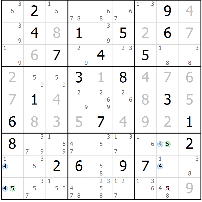 Position des candidats pour la solution de la Gr 20 page 23 du magazine de sudoku Sudoku Suprême n° 041