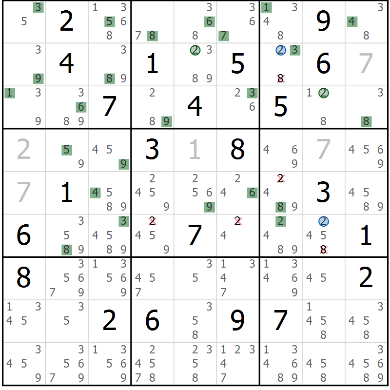 Position des candidats pour la solution de la Gr 20 page 23 du magazine de sudoku Sudoku Suprême n° 041