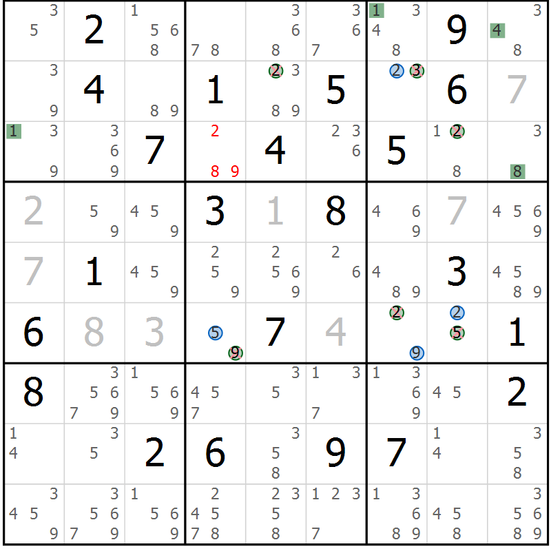 Position des candidats pour la solution de la Gr 20 page 23 du magazine de sudoku Sudoku Suprême n° 041