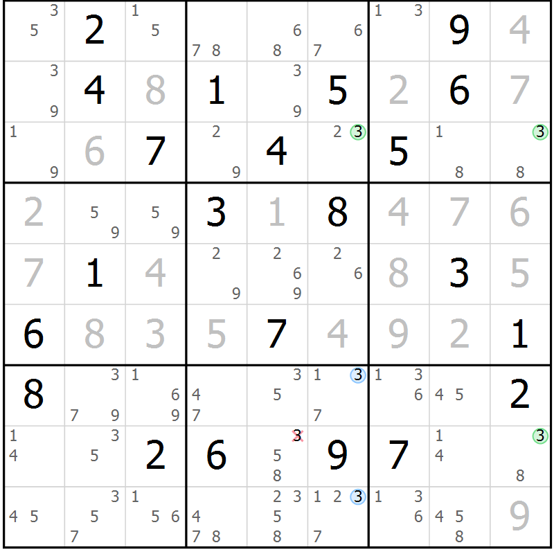 Position des candidats pour la solution de la Gr 20 page 23 du magazine de sudoku Sudoku Suprême n° 041