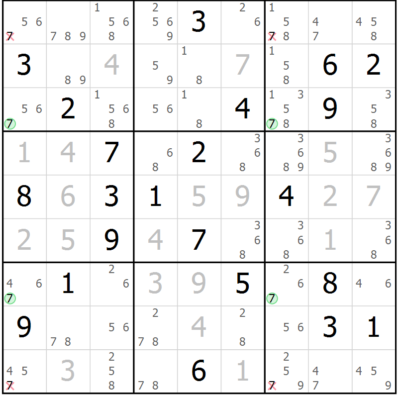 Position des candidats pour la solution de la Gr 21 page 24 du magazine de sudoku Sudoku Suprême n° 041