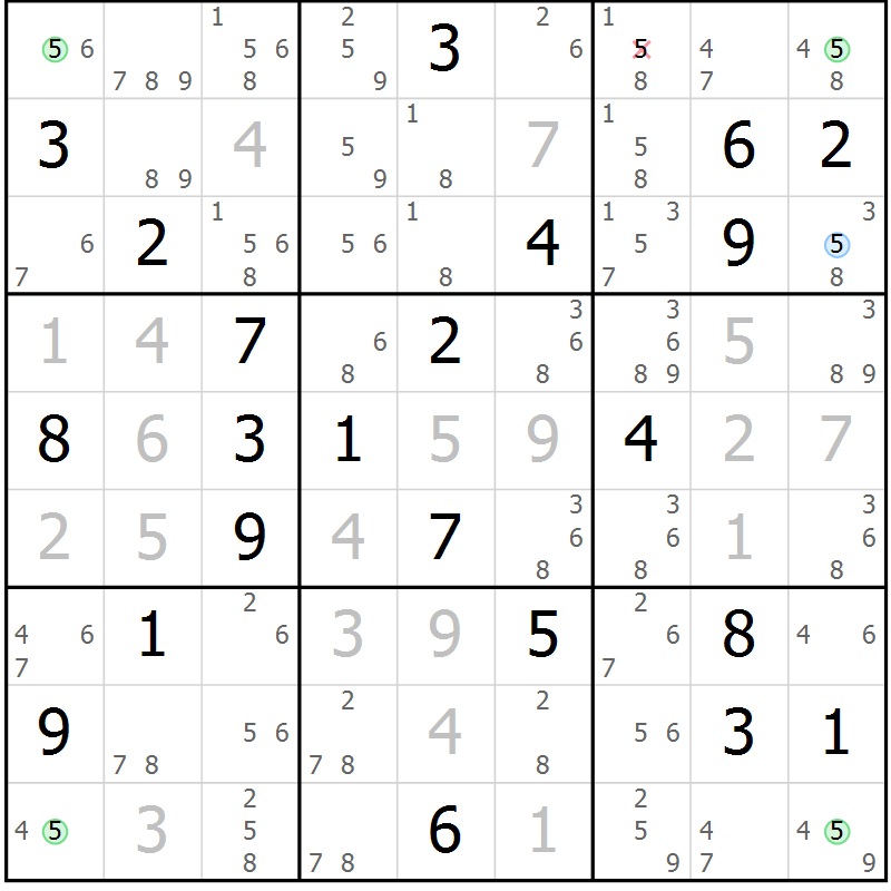 Position des candidats pour la solution de la Gr 21 page 24 du magazine de sudoku Sudoku Suprême n° 041