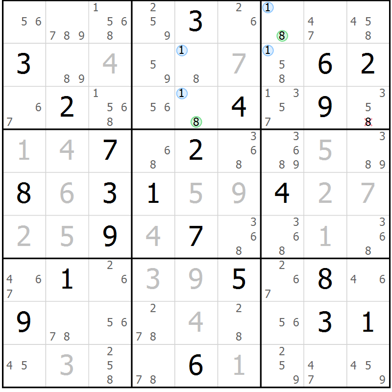 Position des candidats pour la solution de la Gr 21 page 24 du magazine de sudoku Sudoku Suprême n° 041