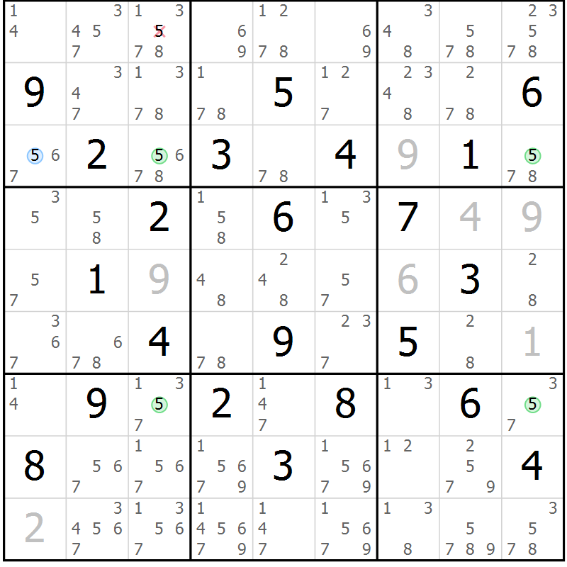 Position des candidats pour la solution de la Gr 22 page 25 du magazine de sudoku Sudoku Suprême n° 041