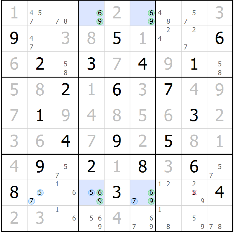 Position des candidats pour la solution de la Gr 22 page 25 du magazine de sudoku Sudoku Suprême n° 041