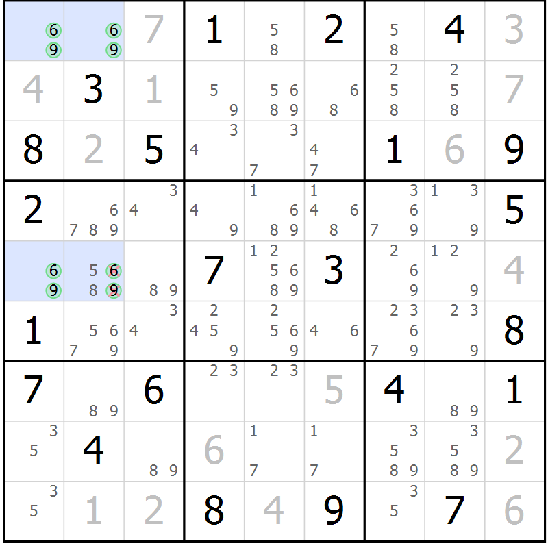 Position des candidats pour la solution de la Gr 23 page 26 du magazine de sudoku Sudoku Suprême n° 041