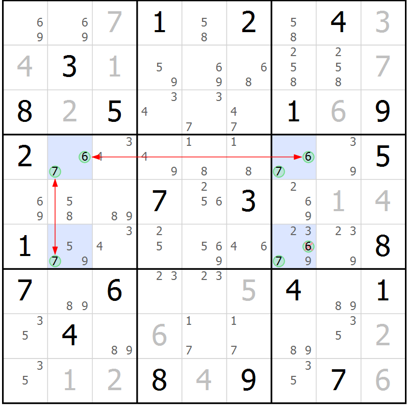Position des candidats pour la solution de la Gr 23 page 26 du magazine de sudoku Sudoku Suprême n° 041