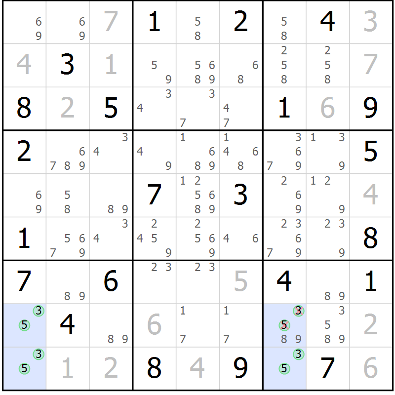 Position des candidats pour la solution de la Gr 23 page 26 du magazine de sudoku Sudoku Suprême n° 041