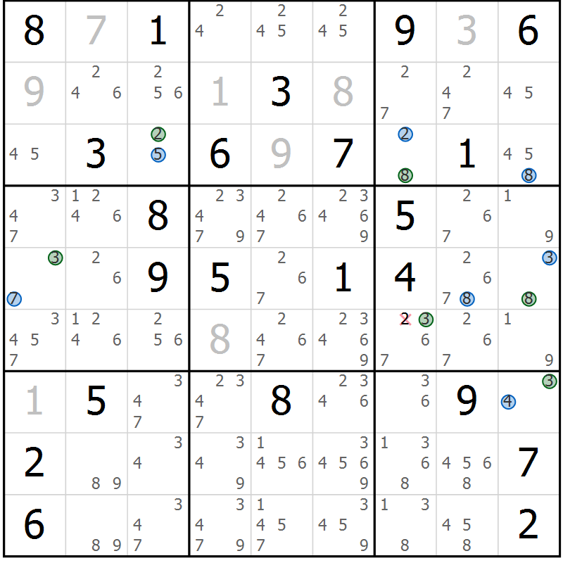 Position des candidats pour la solution de la Gr 24 page 27 du magazine de sudoku Sudoku Suprême n° 041