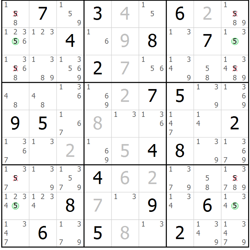 Position des candidats pour la solution de la Gr 25 page 28 du magazine de sudoku Sudoku Suprême n° 041