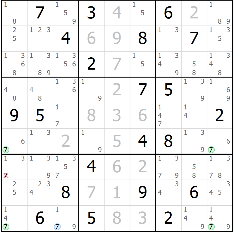 Position des candidats pour la solution de la Gr 25 page 28 du magazine de sudoku Sudoku Suprême n° 041