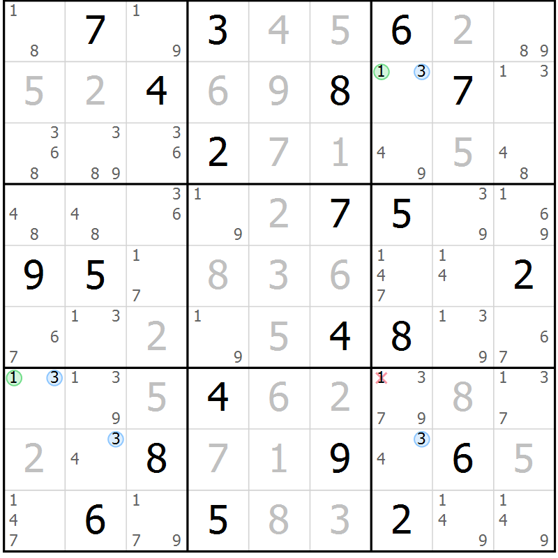 Position des candidats pour la solution de la Gr 25 page 28 du magazine de sudoku Sudoku Suprême n° 041