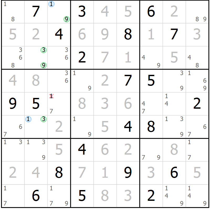 Position des candidats pour la solution de la Gr 25 page 28 du magazine de sudoku Sudoku Suprême n° 041