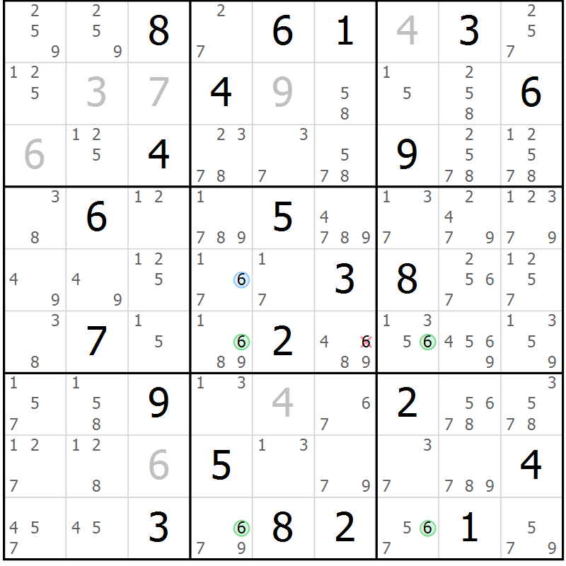 Position des candidats pour la solution de la Gr 26 page 29 du magazine de sudoku Sudoku Suprême n° 041