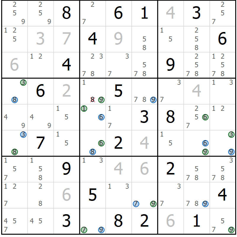 Position des candidats pour la solution de la Gr 26 page 29 du magazine de sudoku Sudoku Suprême n° 041
