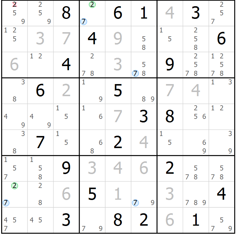 Position des candidats pour la solution de la Gr 26 page 29 du magazine de sudoku Sudoku Suprême n° 041