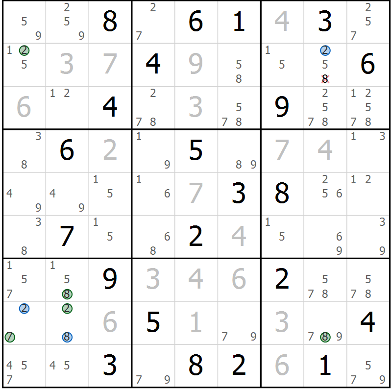 Position des candidats pour la solution de la Gr 26 page 29 du magazine de sudoku Sudoku Suprême n° 041