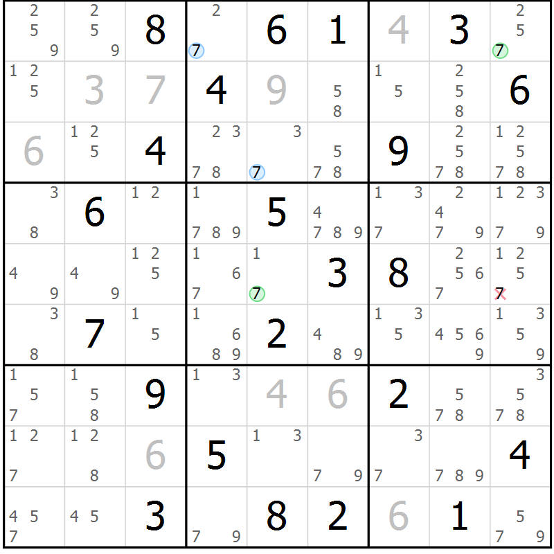 Position des candidats pour la solution de la Gr 26 page 29 du magazine de sudoku Sudoku Suprême n° 041
